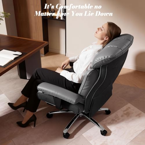 Efomao Big and Tall Executive Office Chair 400lbs, Heavy Duty Computer Chair with 24" Extra Wide 6.1" Spring Cushion, 3" Height Adjustable Armrests, Desk Chair with Footrest, Grey - color: 3060-grey