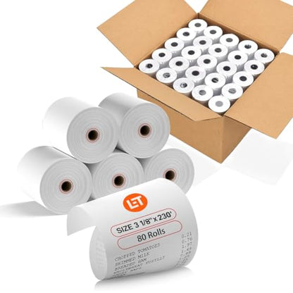 (80 Rolls) 3 1/8 x 230 Thermal Paper Receipt Rolls, Premium Quality Thermal Printer Paper, Thick Receipt Paper Rolls, Fits All POS Cash Registers, BPA Free - size: 80 Rolls, style: 3 1/8" 230