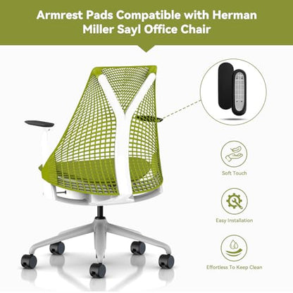 Armrest Pads Caps Replacement Compatible with Herman Miller Sayl Office Chair Fixed and Height Adjustable, Black Vinyl (1-Pair) - color: Black