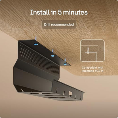 Desktronic Cable Duct Desk Black Set of 2 - Stainless Steel Cable Management Desk Cable Duct with 5 Cable Cut-Outs - Easy to Install Cable Organiser - Cable Holder - color: Black