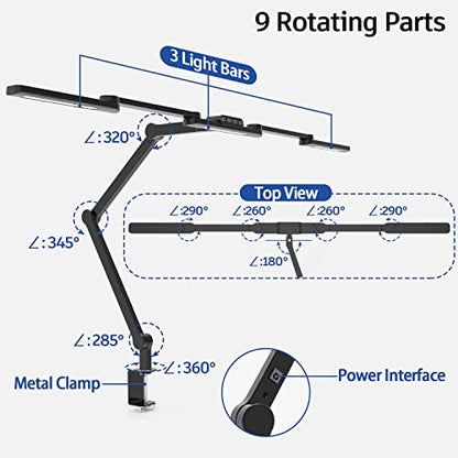 EPABINA LED Desk Lamp with Clamp, 41.5" Clamp on Architect Desk Lamp for Home Office, 24W Bright Tall Computer LED Table Light Adjustable Overhead Clip on Office Lighting for Work Craft - color: Black+9 rotatable parts
