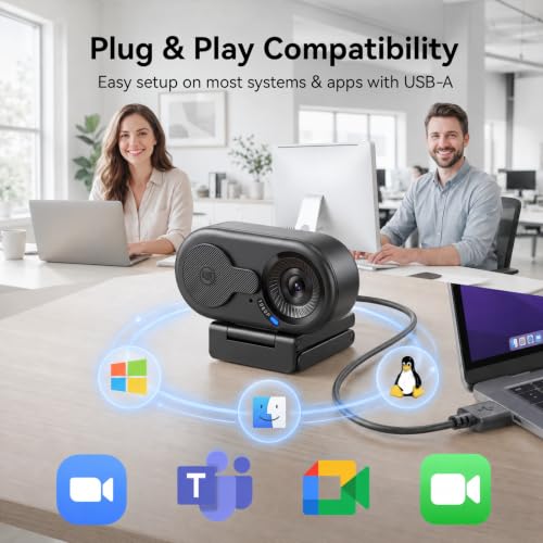 EMEET C100 1080P Webcam for PC w/Rotating Privacy Cover, Mic & Metal Clip | Computer Camera for Home Office, Meetings, Learning, Streaming, External Webcam for Desktop, Laptop, PC USB-A - style: Smooth 1080P w/ Stable Fixed Focus