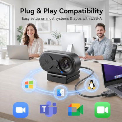 EMEET C100 1080P Webcam for PC w/Rotating Privacy Cover, Mic & Metal Clip | Computer Camera for Home Office, Meetings, Learning, Streaming, External Webcam for Desktop, Laptop, PC USB-A - style: Smooth 1080P w/ Stable Fixed Focus