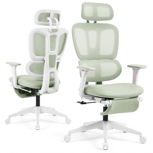 Ergonomic Office Chair with Footrest and Dynamic Lumbar Support, Green - color: Green