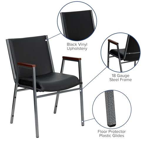 Flash Furniture HERCULES Series Heavy Duty Black Vinyl Stack Chair with Arms and Ganging Bracket - color: Black Vinyl, size: Set of 1