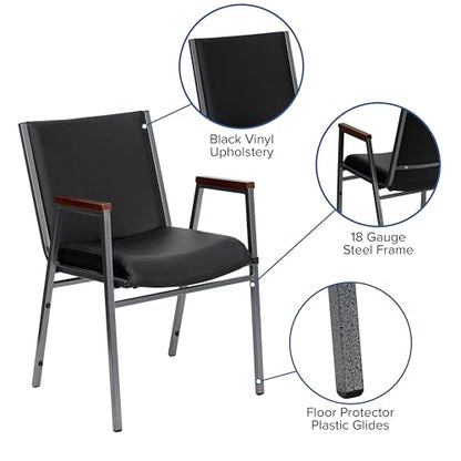 Flash Furniture HERCULES Series Heavy Duty Black Vinyl Stack Chair with Arms and Ganging Bracket - color: Black Vinyl, size: Set of 1