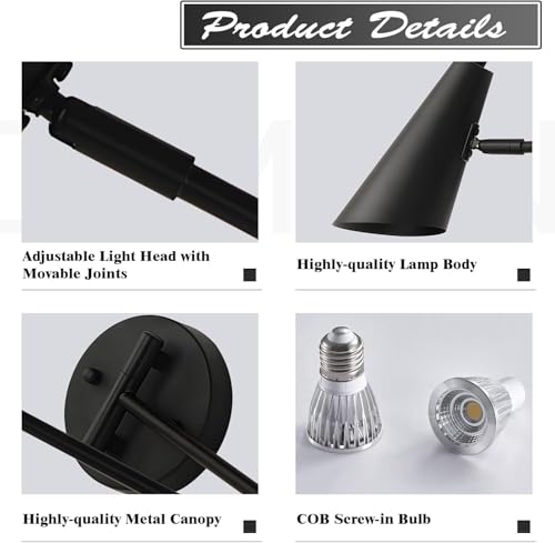 KCO Lighting Black Swing Arm Wall Sconce Farmhouse Adjustable Wall Lamp Industrial Wall Mounted Reading Light Modern Long Swing Arm Wall Lamp - color: Black-2