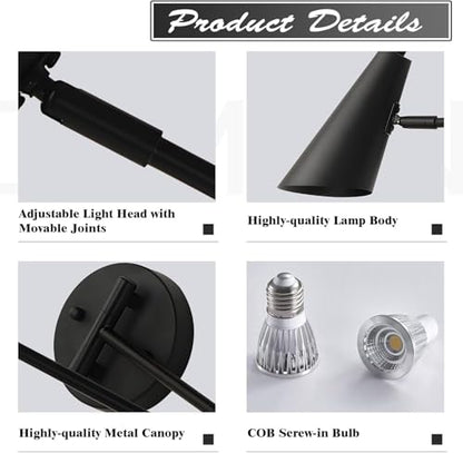 KCO Lighting Black Swing Arm Wall Sconce Farmhouse Adjustable Wall Lamp Industrial Wall Mounted Reading Light Modern Long Swing Arm Wall Lamp - color: Black-2