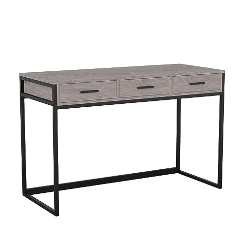 Martha Stewart Ollie Home Office Desk with 3 Drawers in Gray Wood Grain with Oil Rubbed Bronze Hardware - color: Gray Top/Oil Rubbed Bronze Frame