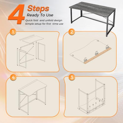 Huuger Folding Desk for Small Spaces, 39.4 Inch Foldable Computer Table - color: Grey, size: 18.9"D x 39.4"W