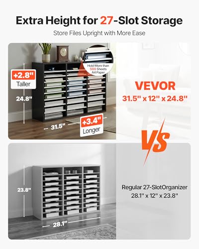 VEVOR Literature Organizer, 36 Compartments Office Mailbox with Adjustable Shelves, Wooden Mailbox Sorter Medium Density Fiberboard Office Home Classroom Storage for Files, Documents, Papers, Grey - color: Dark Grey, size: 36 Compartments