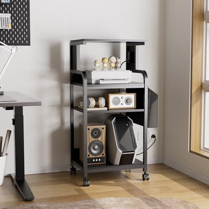 4-Tier Tall Printer Stand with Storage Adjustable Shelf and Bag - color: Black, size: 20.9''x15.7''