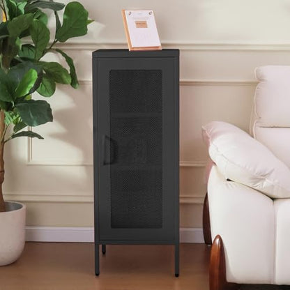 Slim Metal Storage Cabinet with Mesh Doors - 42'' Tall Narrow Organizer Tower, Compact Freestanding Cabinet, Versatile Utility Storage for Home, Office, Kitchen, Living Room, Durable and Modern Design | 42" Tall Narrow Cabinet, Adjustable Shelves, Steel O