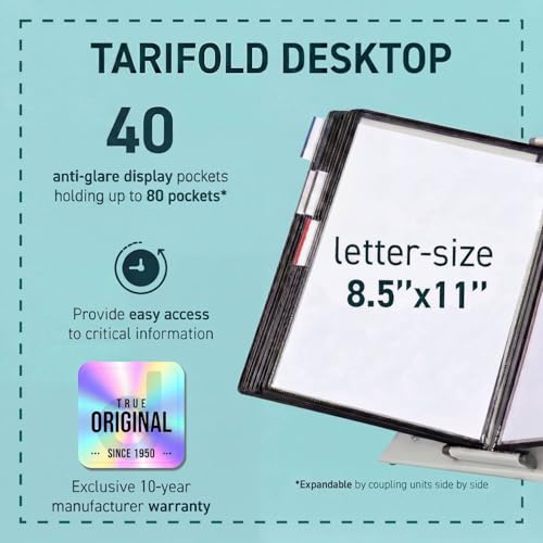 Tarifold Desktop Reference Organizer & Display System, 40 Double-Sided Pockets, 80 Sheet Capacity, Expandable, Durable Steel Wire Frames, Letter Size, Made in France, Black - color: Black, size: 40 Pockets
