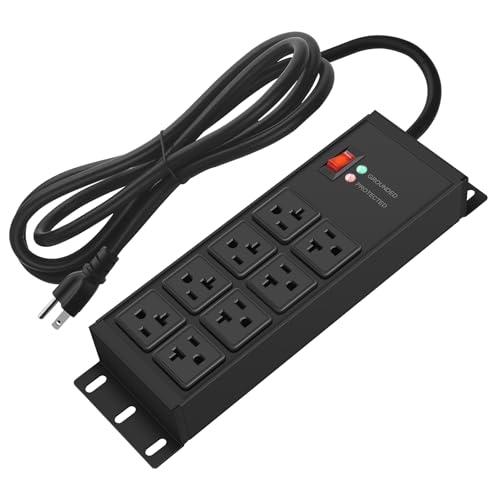 CCCEI 12 Gauge Heavy Duty Power Strip, 8 Ports, Black, 4FT. | Surge Protector, Extension Cord with Multiple Outlets, Wall Mount Plug Extender, Switch, Grounding, High Amp, Garage. - color: Black, size: 4ft