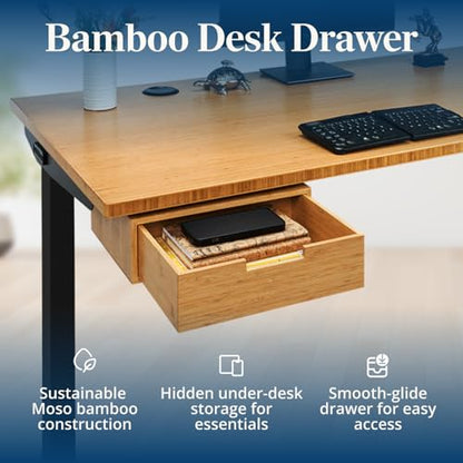 Bamboo Under Desk Drawer – Desktop Storage with 17 lb Capacity and Safety Stop Slide, Undermount Drawer and Standing Desk Accessories for Home Office (Dark Bamboo) - color: Dark Bamboo