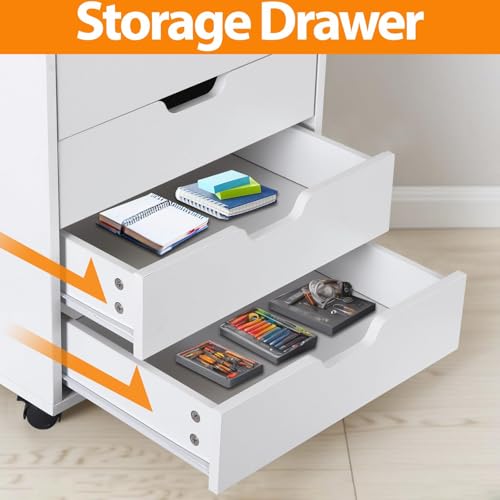 Nouva 5-Drawer File Cabinet Chest - Vertical Mobile Filing Cabinet w/Wheels,Under Beside Desk Chest Storage Printer Stand for Home Office,White - color: White