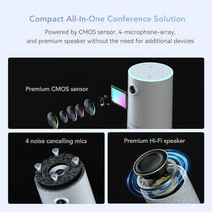 NUROUM C10 Conference Webcam with Microphone Speaker, Portable All-in-1 Design, 1080P 90° Camera for Video Conference, 10ft Voice Pickup/AI Noise Cancellation, USB Plug&Play for PC/Desktop Zoom/Teams