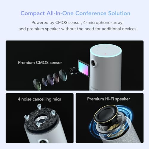 NUROUM C10 Conference Webcam with Microphone Speaker, Portable All-in-1 Design, 1080P 90° Camera for Video Conference, 10ft Voice Pickup/AI Noise Cancellation, USB Plug&Play for PC/Desktop Zoom/Teams