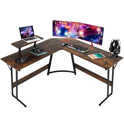 L-Shaped Gaming Desk, Computer Desk Corner Desks Gaming Table PC Table for Home Office Dorm Sturdy Writing Workstation - color: Brown