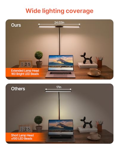 VEVOR LED Desk Lamp with Clamp, Double Head Architect Desk Lamp for Home Office, Eye-Caring Desk Light with 360° Adjustable Gooseneck, 50 Lighting Modes & Timer Function for Studying Working Drawing