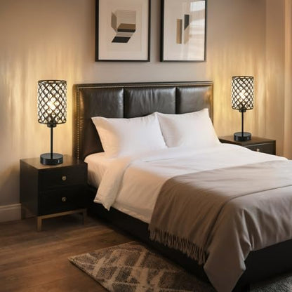 GyroVu Black Crystal Bedside Table Lamps Set of 2 with USB C+A Ports - color: Black-2, size: 14.75"