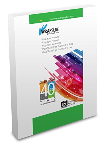 USI WrapSure Thermal (Hot) Laminating Pouches/Sheets, Menu Size, 3 Mil Thick, 12 x 18 Inches, Clear Gloss, 100-Pack - size: 3 Mil