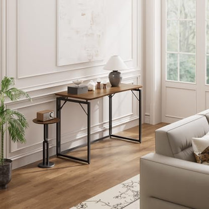 JOYMOOP 31.5" Brown Folding Desk, No Assembly, Wooden Top, Small Size - color: Brown, size: 31.5" Width