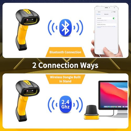 NetumScan Industrial Bluetooth QR Barcode Scanner, IP67 Waterproof & 7M Drop Proof, 2600mAh Wireless 1D 2D Bar Code Scanner with Charging Stand for Store, POS, Computer, iPhone, Android RD-1288(NS)