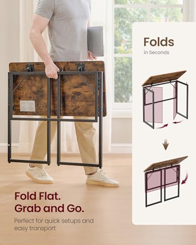 VASAGLE Folding Desk, Foldable Computer Desk, One-Piece Desktop, Rounded Edges, Small Folding Craft Table for Bedroom, Balcony, Camping, Easy Assembly, 31.5 x 15.7 Inches, Rustic Brown ULWD151KD01 - color: Rustic Brown, size: 31.5"