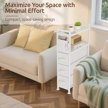 Oppro 3 Drawer Small Narrow Side End Table, Slim Nightstand with Wheels - color: White, size: 3 Drawers