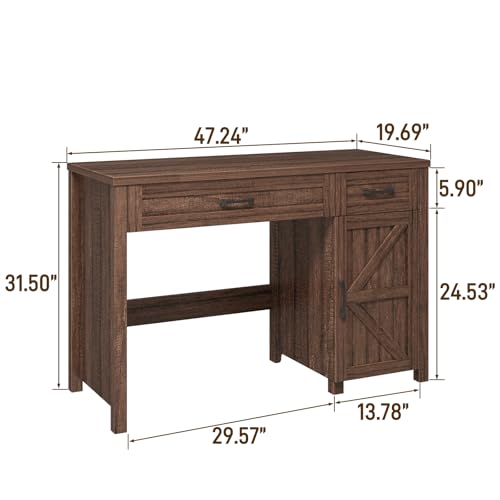 Halitaa Farmhouse 47" Executive Desk with Storage Cabinet, Red-Brown | Computer Desk with Drawers ,Workstation Computer Desk for Home Office and Study - color: Red-brown, size: 47''W with Cabinet