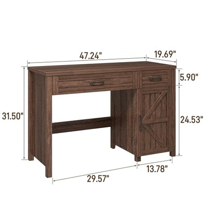 Vabches Farmhouse 47" Executive Desk with Drawers, Red-Brown - color: Red-brown, size: 47"W