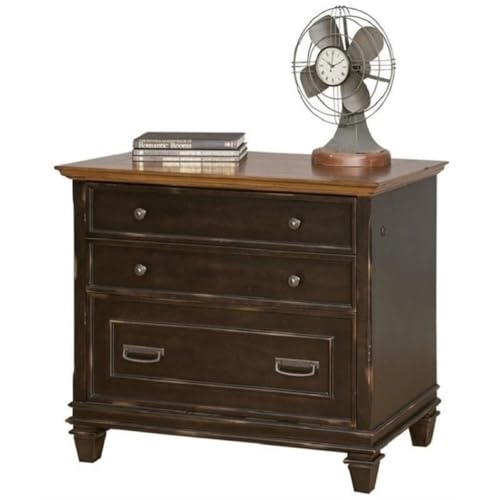 BOWERY HILL 3 Drawers 31" Lateral Black Wood Filing Cabinet Pre-Assembled Stationary Legal/Letter Size for Home, Office - color: Black