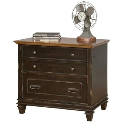 BOWERY HILL 3 Drawers 31" Lateral Black Wood Filing Cabinet Pre-Assembled Stationary Legal/Letter Size for Home, Office - color: Black