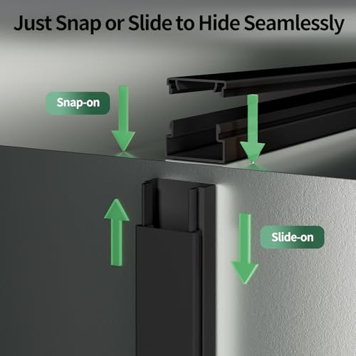 Black Cord Hider, 212.6in Cord Covers for 1-2 Wires on Wall, Paintable Cable Hider, Wire Hider Wire Covers for Cords on Walls, Easy Set-up Cable Raceway Management to Hide Cords, W0.59 H0.4in, Black