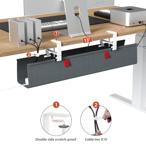 Univivi No Drill Under Desk Cable Management Tray, 28 inch Cable Management - color: Grey, size: 28"L x 5.5"W