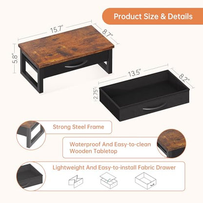 Computer Monitor Stand Riser with Drawer, 2-Tier Desk Accessories & Workspace Organizers, Laptop Stand for Desk with Storage, Office Organization, Wood