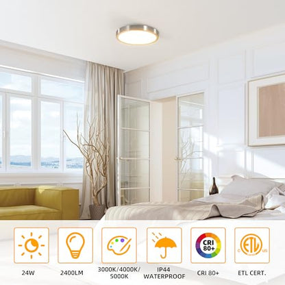 Hlite 12 Inch Flush Mount LED Ceiling Light,2400LM,3CCT,4 Pack | 24W 3000K/4000K/5000K Selectable,Low Profile Ceiling Light Fixtures for Kitchen Bedroom Hallway Laundry Room Closet,Nickel - color: Brush Nickel, size: 12 inch-4