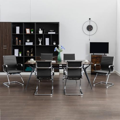 Office Guest Reception Chair Set of 2, Conference Room Chairs Waiting Room Chairs 2 Pack, Modern Leather Office Desk Chair No Wheels.（Black） - color: Black, size: 2 Pack