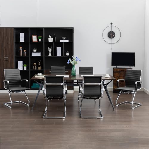 Office Guest Reception Chair Set of 4, Conference Room Chairs Waiting Room Chairs 4 Pack, Modern Leather Office Desk Chair No Wheels.（Black） - color: Black, size: 4 Pack