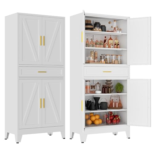 LCAOPC 71" Tall Pantry Storage Cabinet with Drawer and Adjustable Shelves, Freestanding Tall Kitchen Cupboard Storage Cabinet for Kitchen,Dining Room, Living Room, White - color: White, size: 71"H-1 Drawer