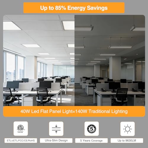 2x2 LED Flat Panel Light,Selectable 5CCT,0-10V Dimmable,5200LM,2Pack - size: 2x2FT-2pack