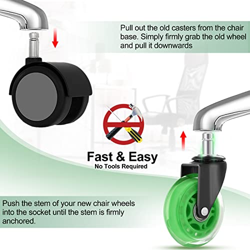 Hivexagon Office Chair Caster Wheels Replacement Set of 5, Heavy Duty Universal Quiet Rolling Casters 3 inch Fit Standard Office Chair for Hardwood Floors, Tiles and Carpet (Green) - style: U-HG629C