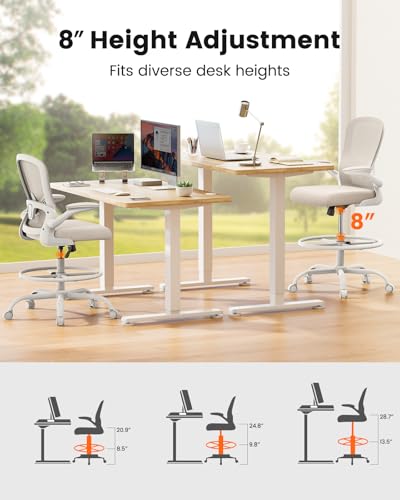 ErGear Drafting Chair,Tall Office Chair with Flip-Up Armrests, High Desk Chair Adjustable Height and Adjustable Footrest Ring, Ergonomic Standing Desk Chair with Lumbar Support, Khaki,3 Pack - color: Khaki