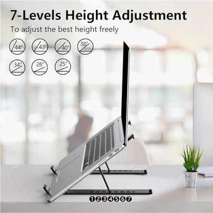 Tonmom Laptop Stand for Desk, Adjustable Laptop Riser, Black - color: Black