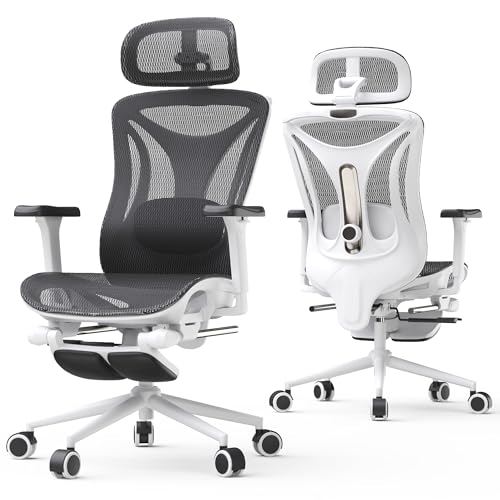 CYKOV Ergonomic Office Chair with Footrest - Adjustable Lumbar Support & Headrest, 90-160° Reclining Mesh Back Computer Chair - Home Office/Gaming, 350lbs Capacity (W-Black, Mesh) - color: W-black