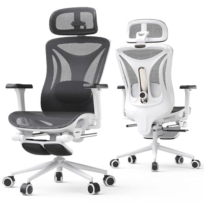 CYKOV Ergonomic Office Chair with Footrest - Adjustable Lumbar Support & Headrest, 90-160° Reclining Mesh Back Computer Chair - Home Office/Gaming, 350lbs Capacity (W-Black, Mesh) - color: W-black