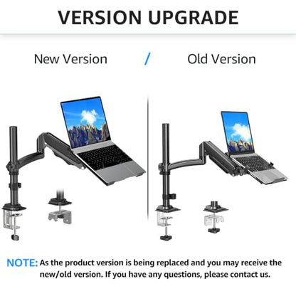 MOUNTUP Laptop Desk Mount, Adjustable Laptop Stand for max 17" Notebook or 32" Monitor, Laptops Arm Mount for Desk Holds 4.4-22lbs, Tall Laptops Stand with Clamp/Grommet - size: Single-With Pole