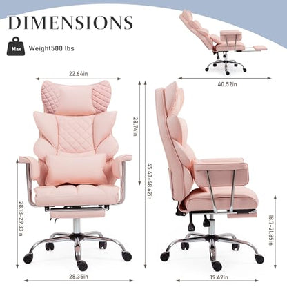 500 Lbs Kneading Massage Office Chair with Foot Rest Reclining Pink | Ergonomic Computer Chair, High Back Thick Cushion, Big & Tall, Comfy Leather, Heavy Duty Home Executive - color: Pink